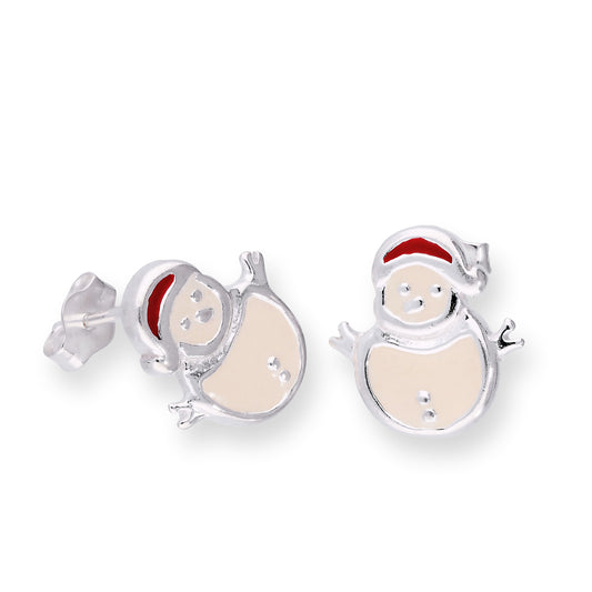 Boucles d'oreilles à tige en argent sterling et émail Happy Snowman