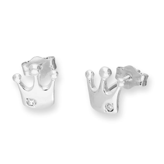 Boucles d'oreilles à tige en argent sterling et cristal CZ transparent avec couronne royale