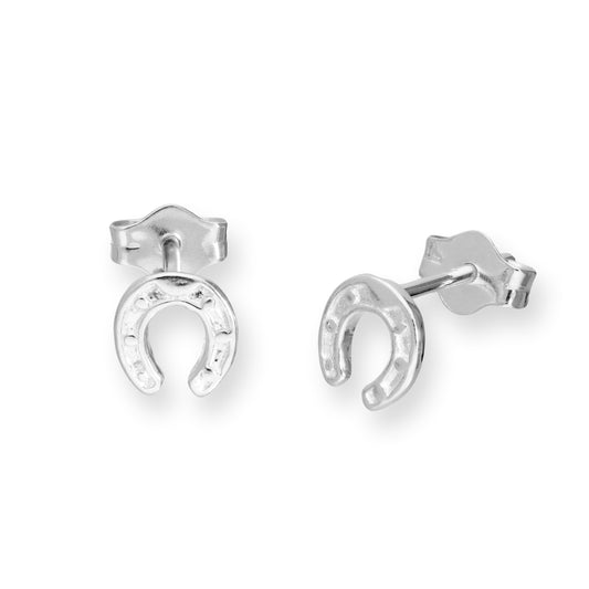 Boucles d'oreilles à tige en argent sterling en forme de fer à cheval porte-bonheur