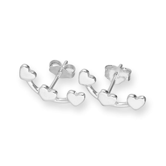 Boucles d'oreilles à tige en argent sterling avec chaîne de cœurs