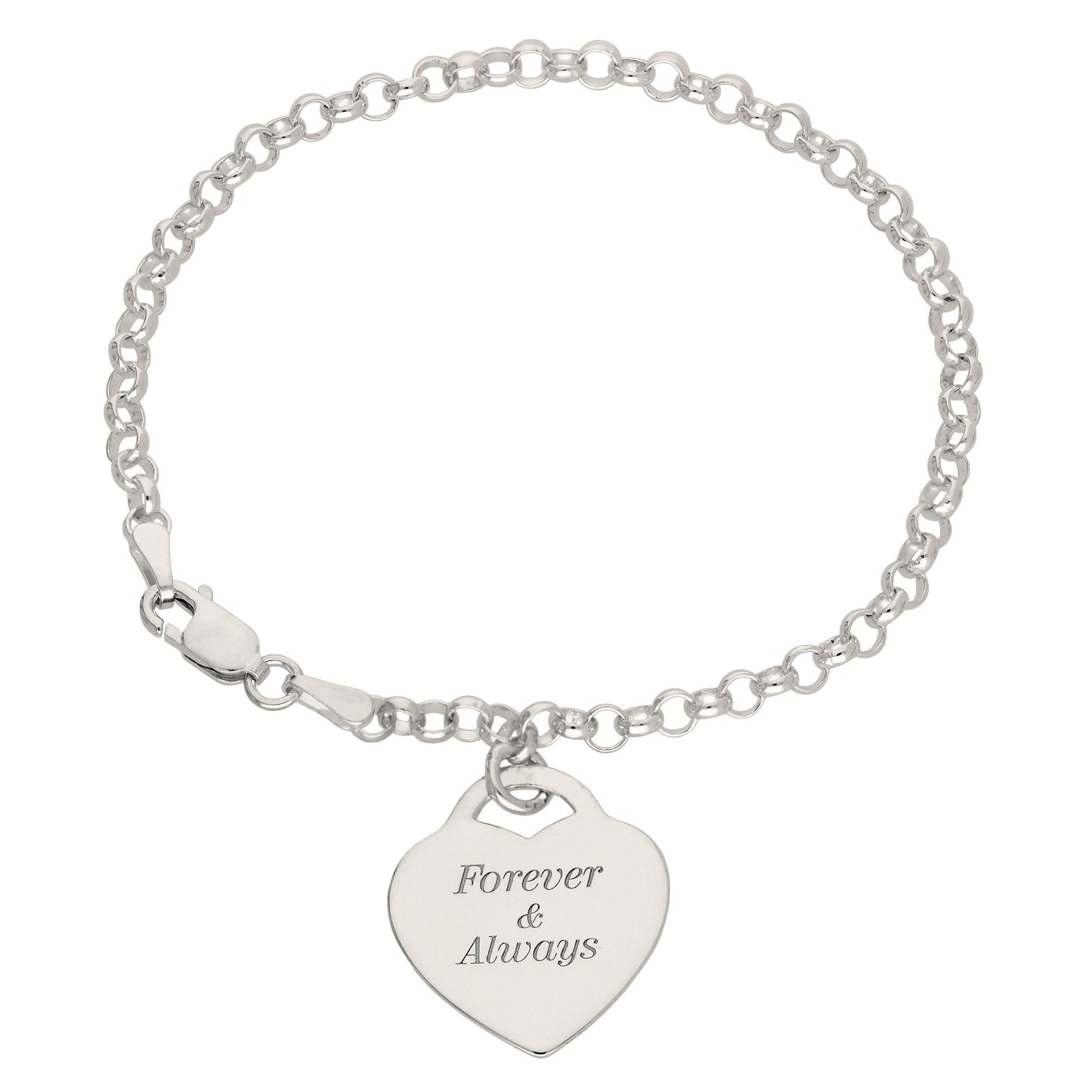 Bracelet en argent sterling de 18 cm avec cadenas gravé en forme de cœur