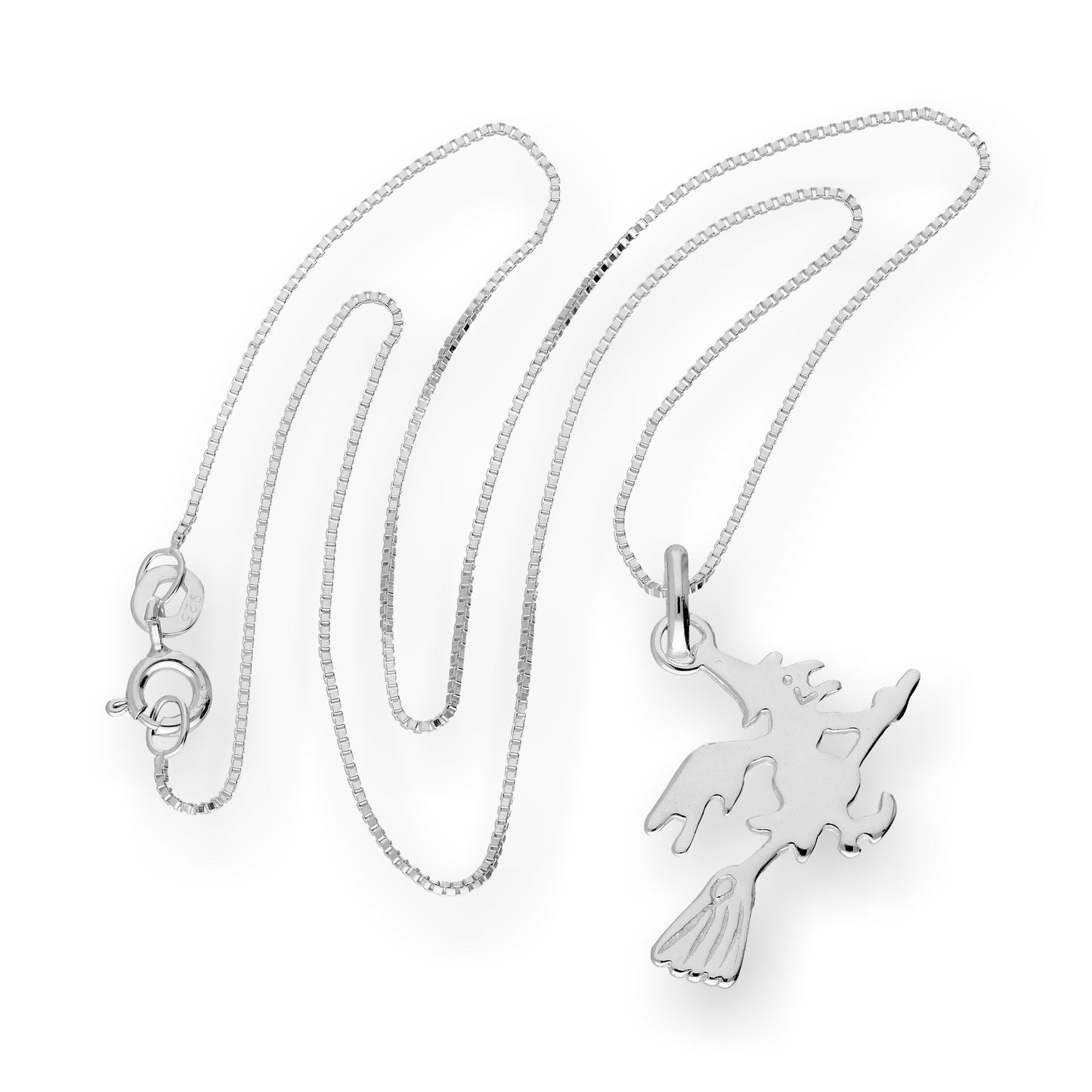Collier pendentif sorcière sur balai en argent sterling de 35 à 55 cm