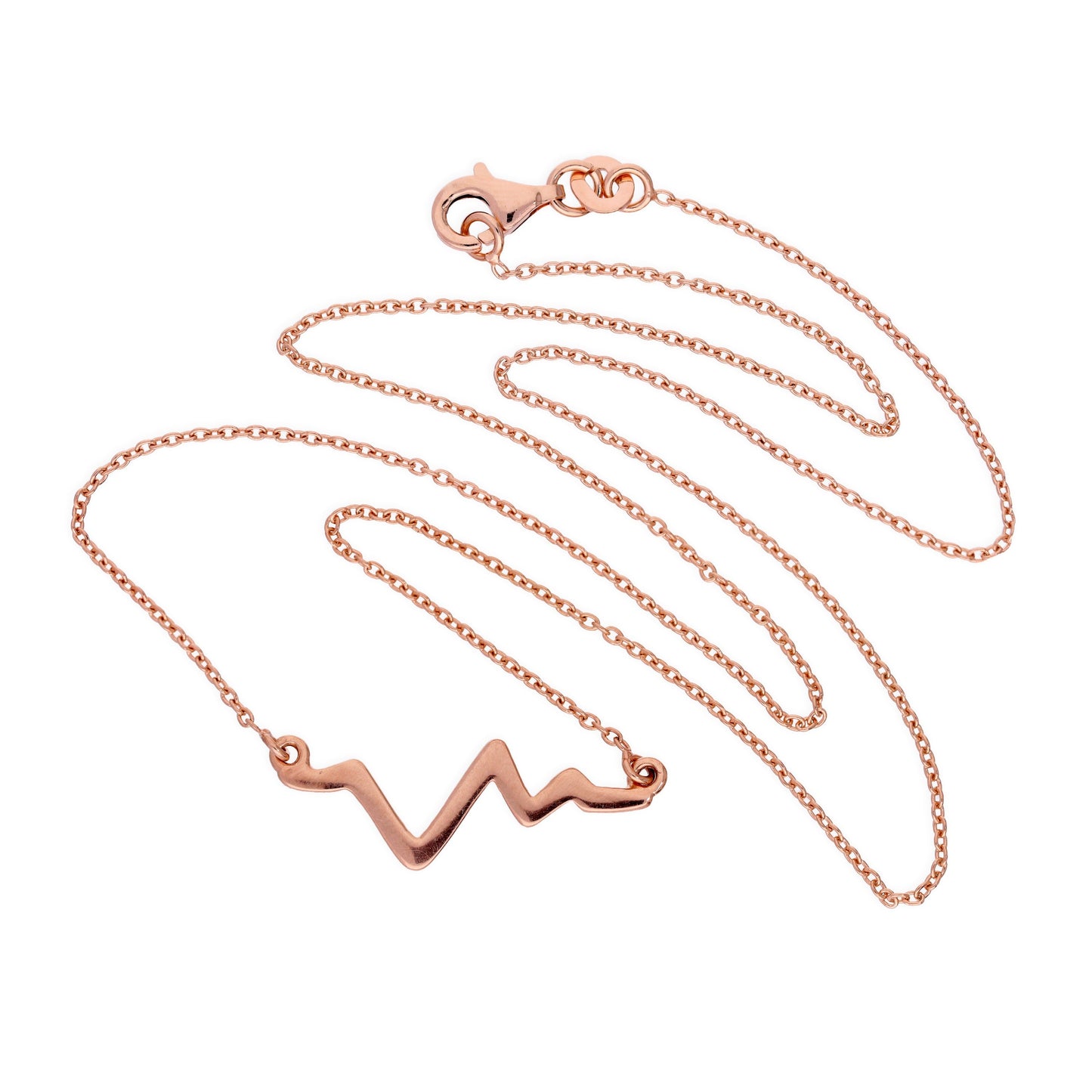 Pendentif battement de cœur en argent sterling plaqué or rose sur chaîne de 45 cm