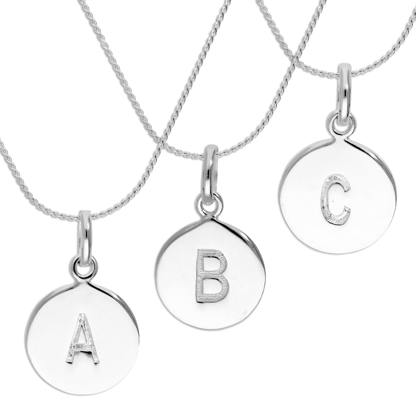 Sterling Silver Black Filled Initial Letter Necklace A - Z 16 - 22 Inches