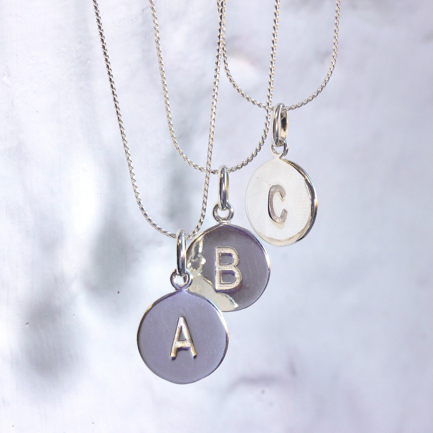 Sterling Silver Initial Letter Necklace A - Z 16 - 22 Inches Plain