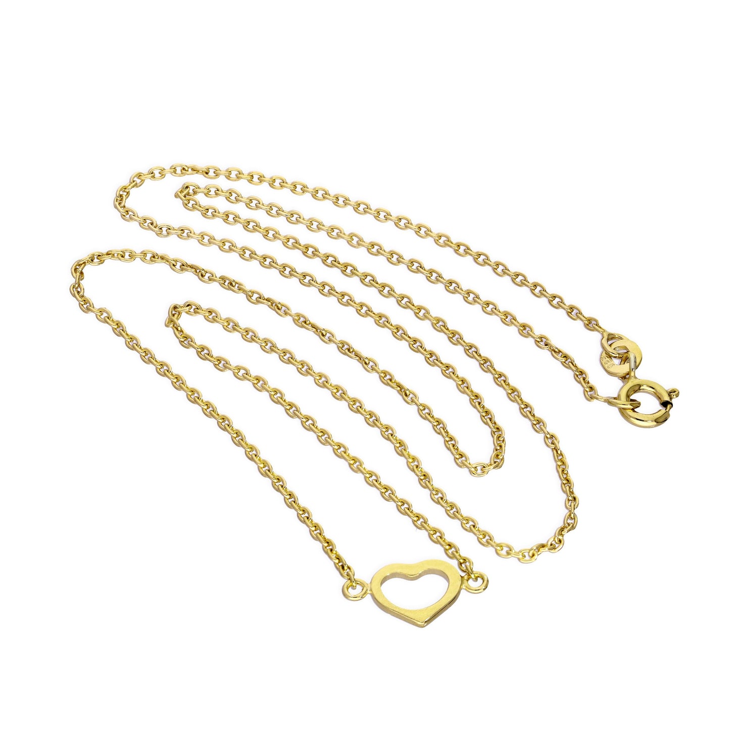 Collier en argent sterling plaqué or avec contour de cœur de 45 cm