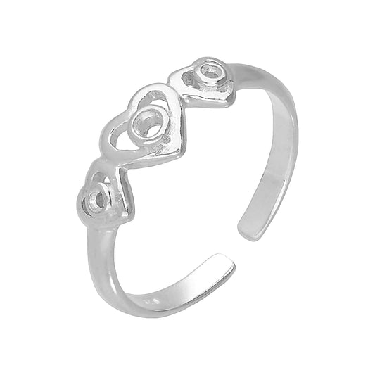 Bague d'orteil réglable en argent sterling avec triple cœur