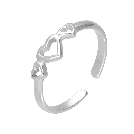Bague d'orteil réglable en argent sterling avec triple cœur
