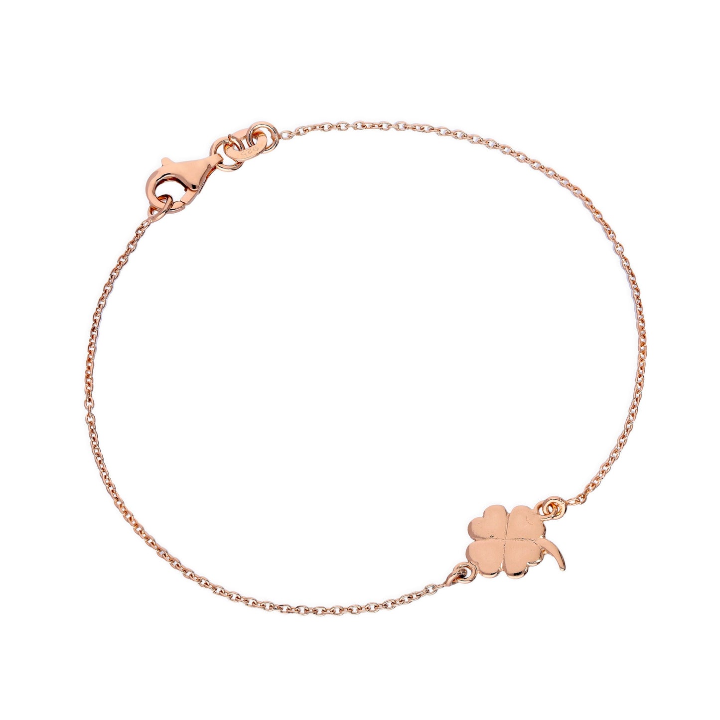 Bracelet trèfle à quatre feuilles en argent sterling plaqué or rose de 18 cm