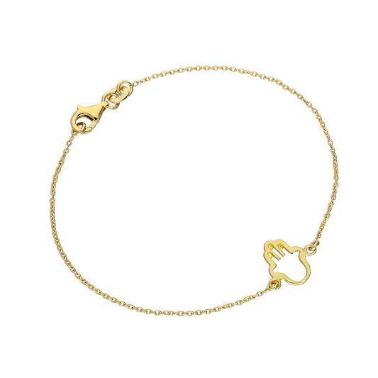 Bracelet main de Fatima en argent sterling plaqué or de 18 cm