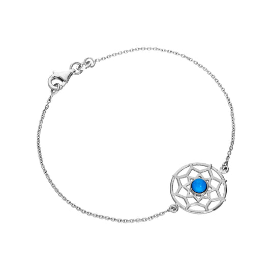 Bracelet attrape-rêves en argent sterling et émail bleu 7 pouces