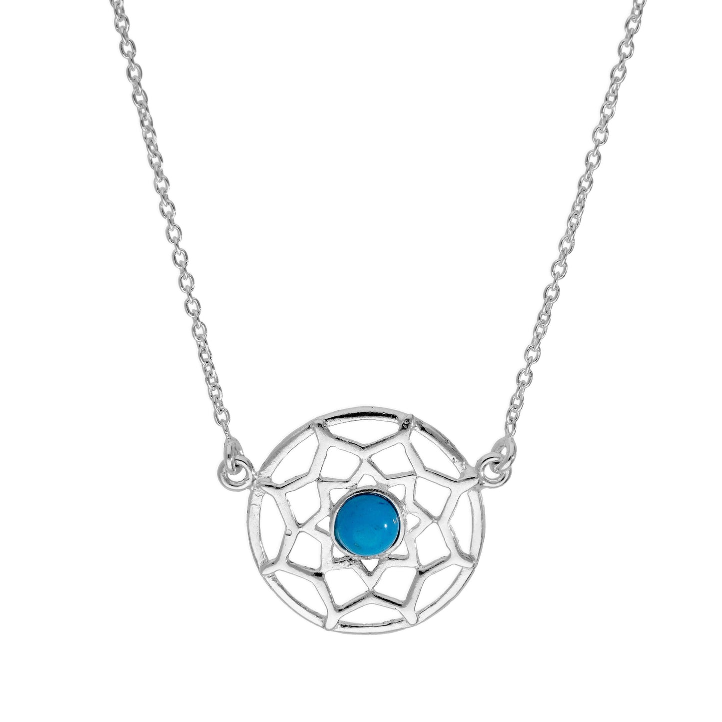 Collier attrape-rêves en argent sterling et émail bleu avec chaîne de 45 cm