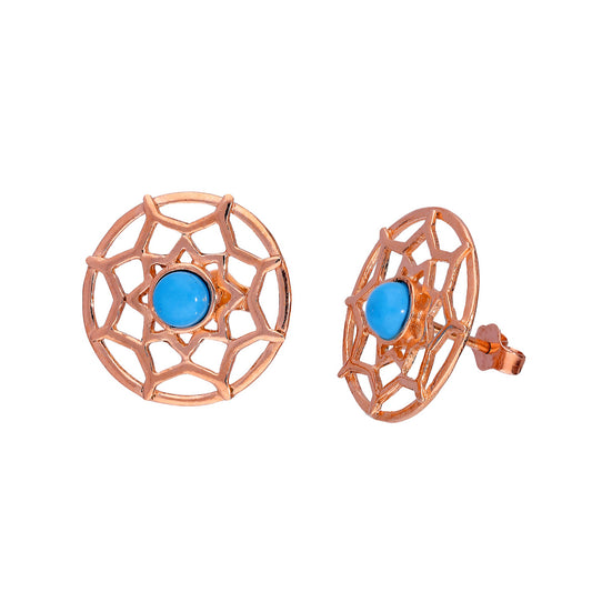 Boucles d'oreilles attrape-rêves en argent sterling plaqué or rose et émail bleu