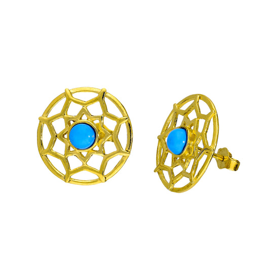 Boucles d'oreilles attrape-rêves en argent sterling plaqué or et émail bleu
