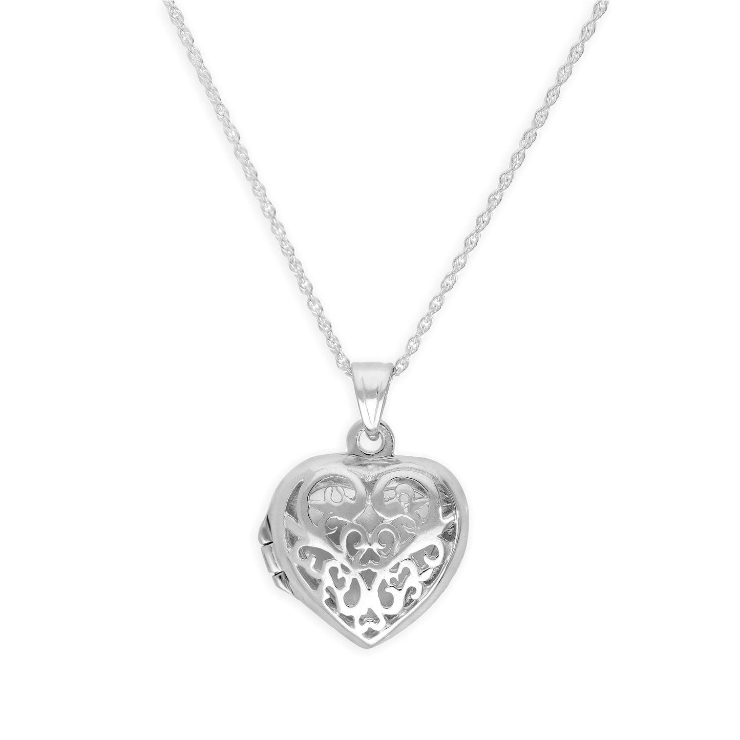 Médaillon en forme de cœur en filigrane d'argent sterling sur chaîne de 45 cm