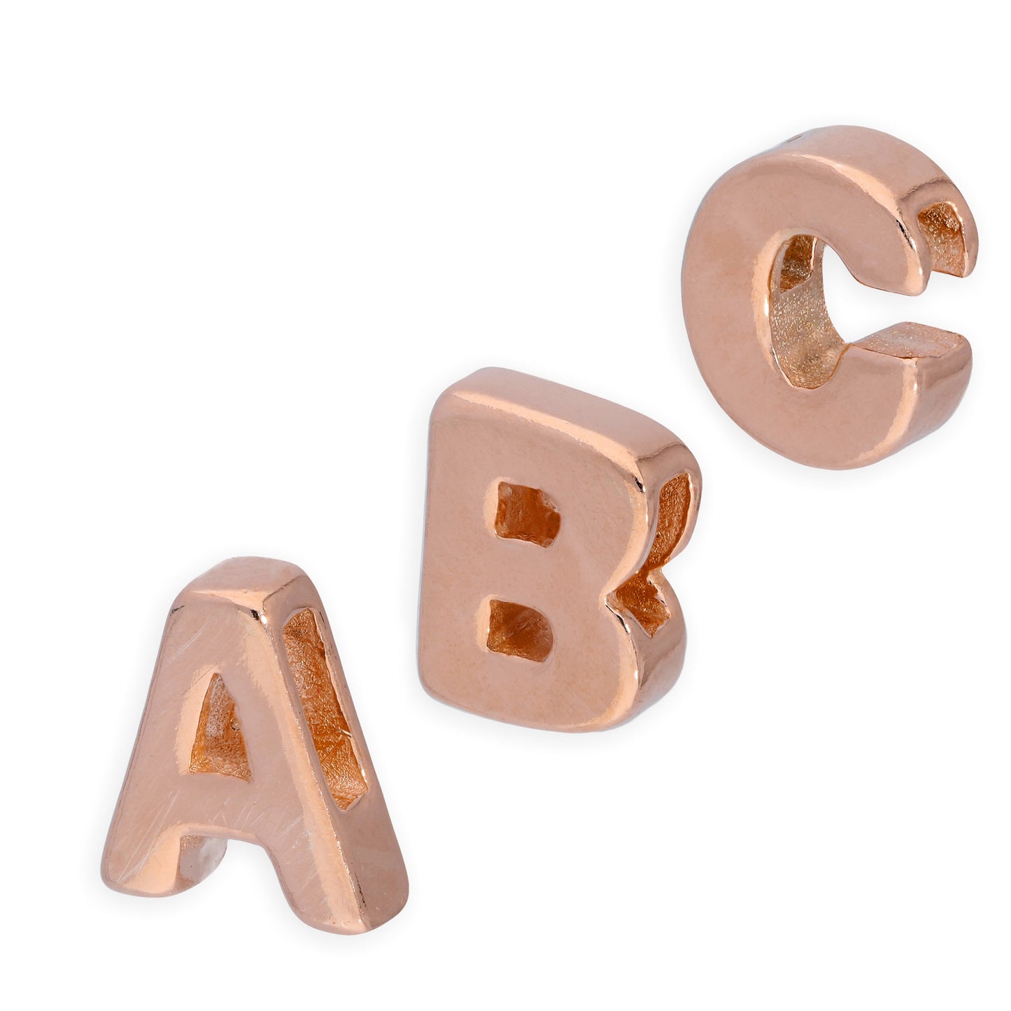 Breloque en argent sterling plaqué or rose avec lettres de l'alphabet de A à Z