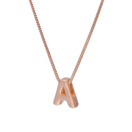 Collier avec pendentif lettre A en argent sterling plaqué or rose, 35,6 à 81,3 cm