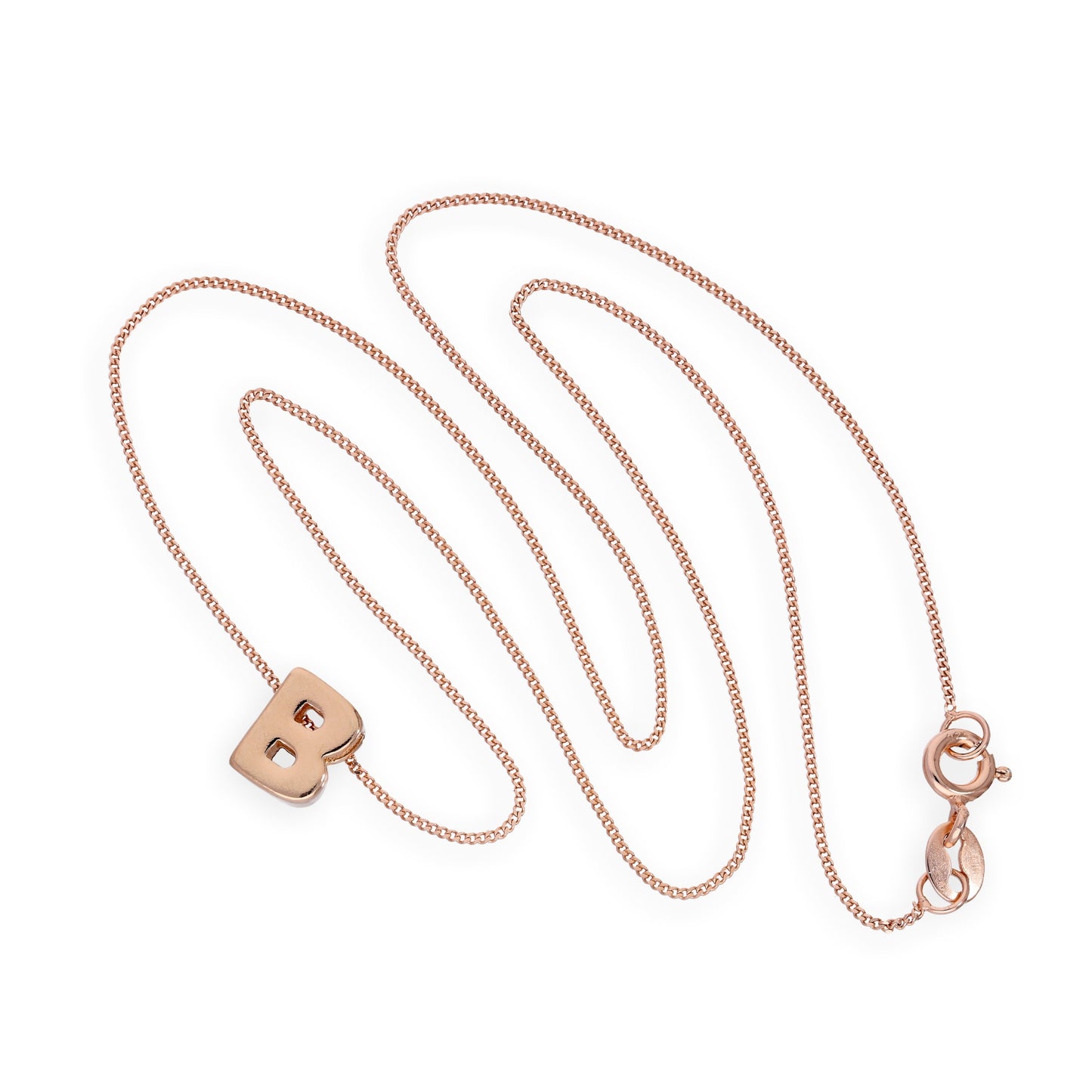 Collier avec pendentif lettre B en argent sterling plaqué or rose, 35,6 à 81,3 cm