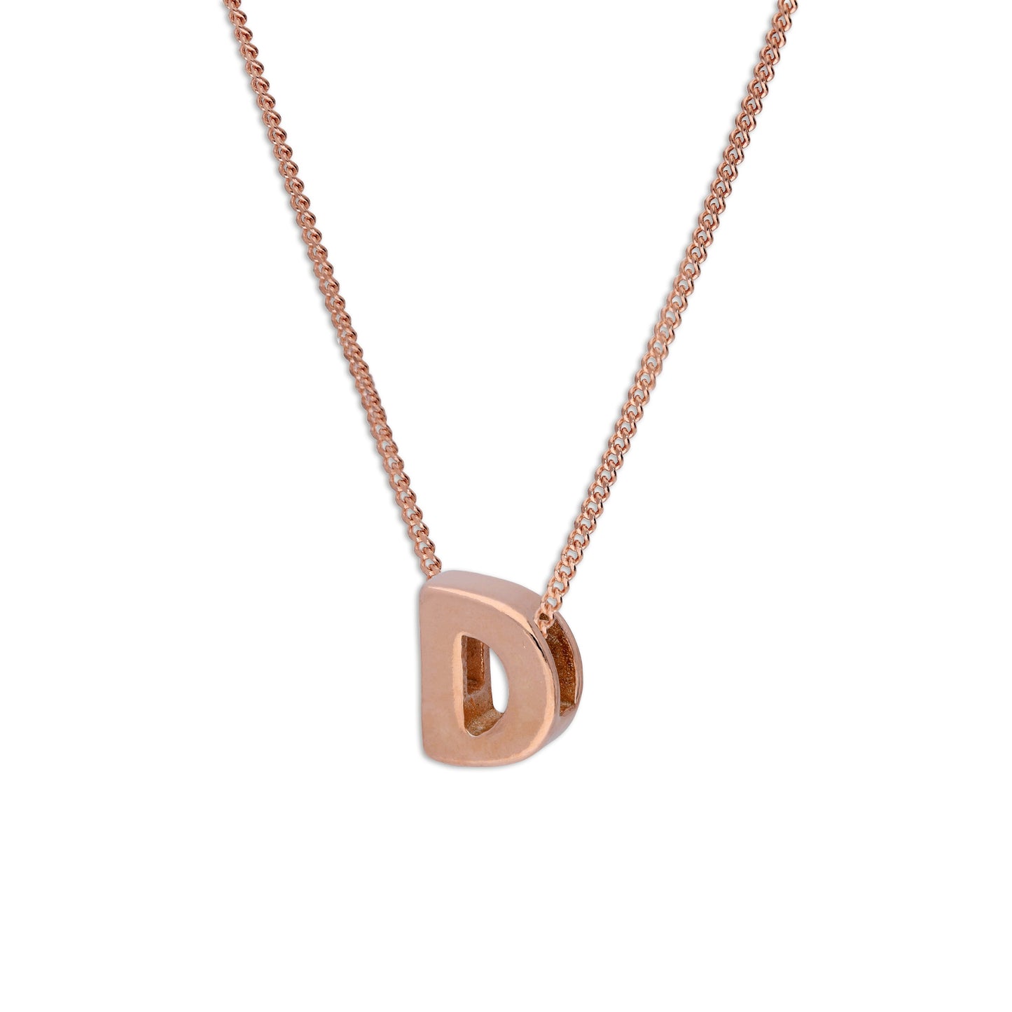 Collier avec pendentif lettre D en argent sterling plaqué or rose, 35,6 à 81,3 cm