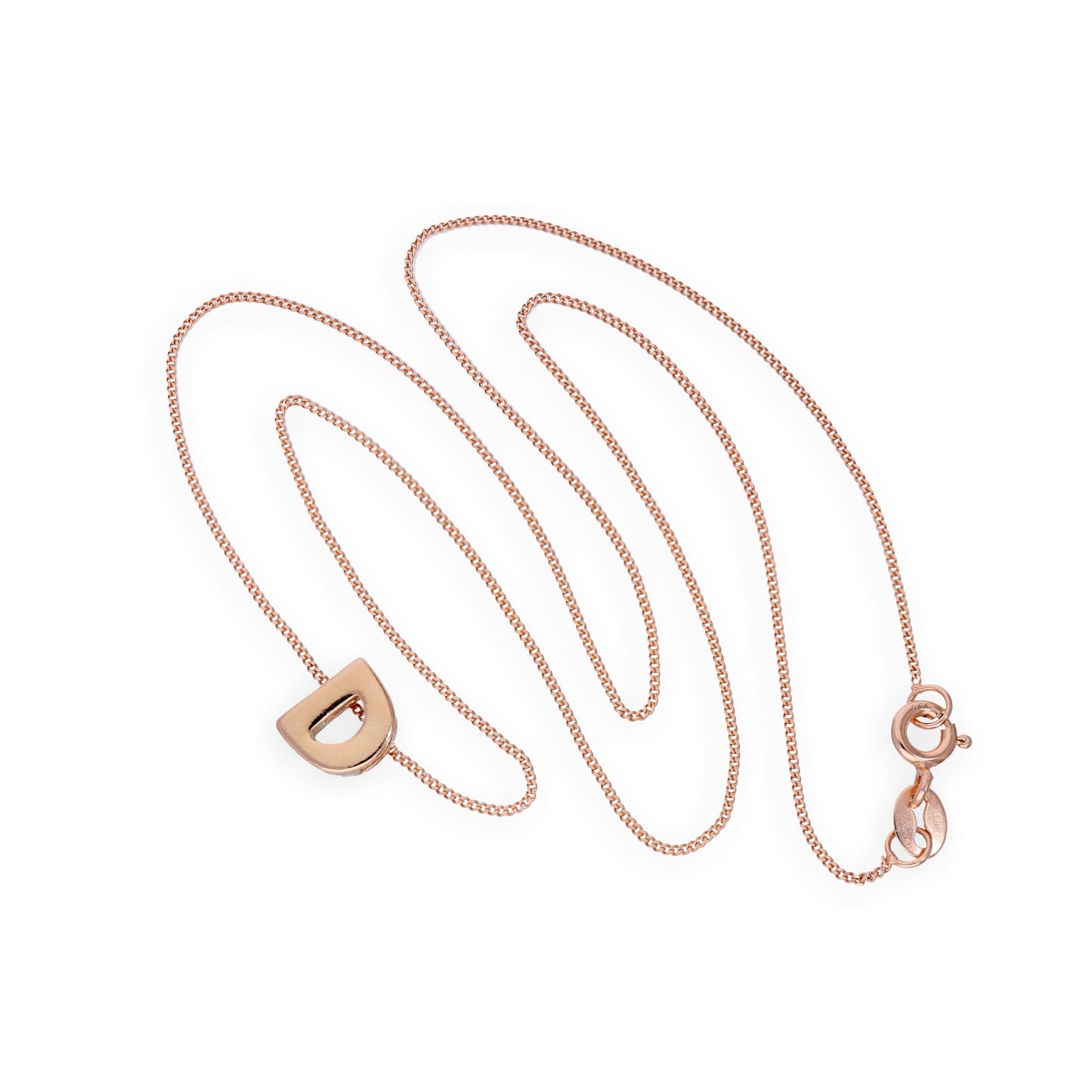 Collier avec pendentif lettre D en argent sterling plaqué or rose, 35,6 à 81,3 cm