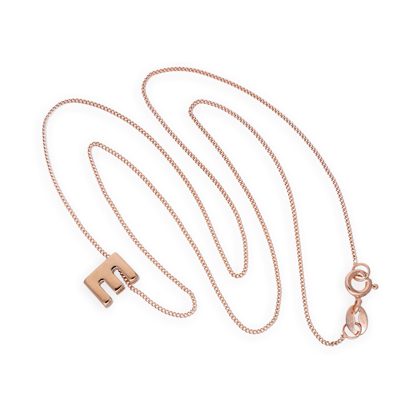 Collier avec pendentif lettre E en argent sterling plaqué or rose, 35,6 à 81,3 cm