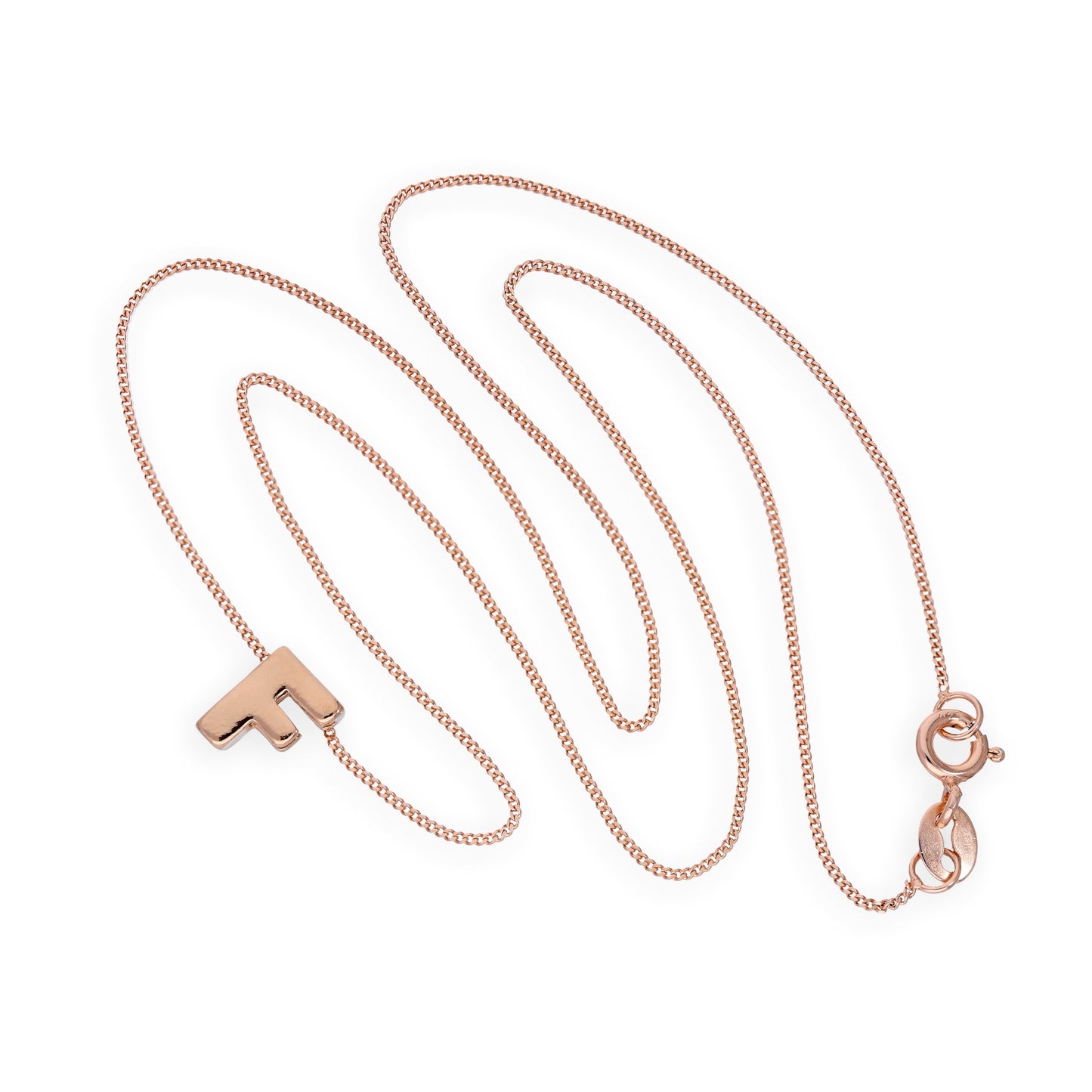 Collier avec pendentif lettre F en argent sterling plaqué or rose, 35,6 à 81,3 cm