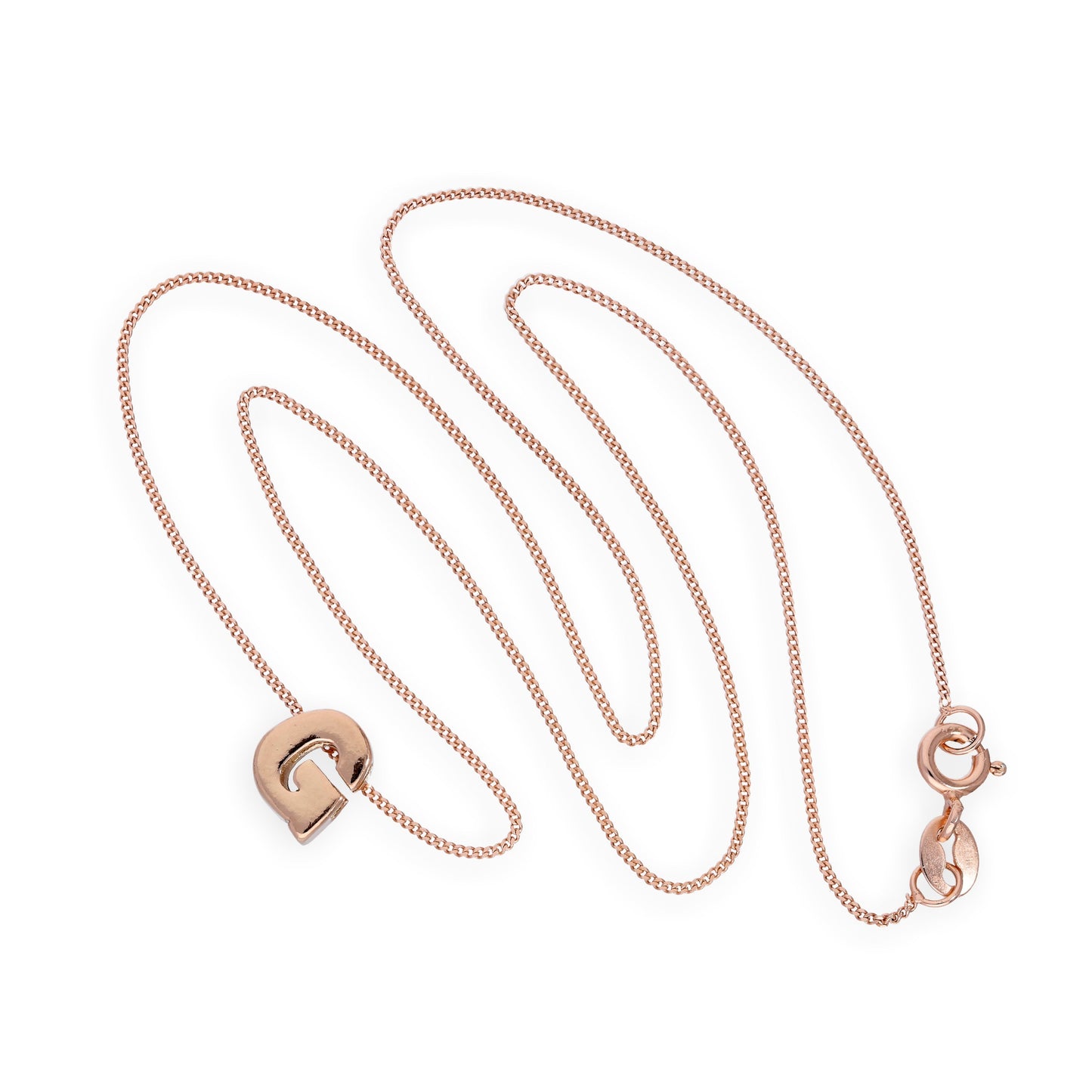 Collier avec pendentif lettre G en argent sterling plaqué or rose, 35,6 à 81,3 cm