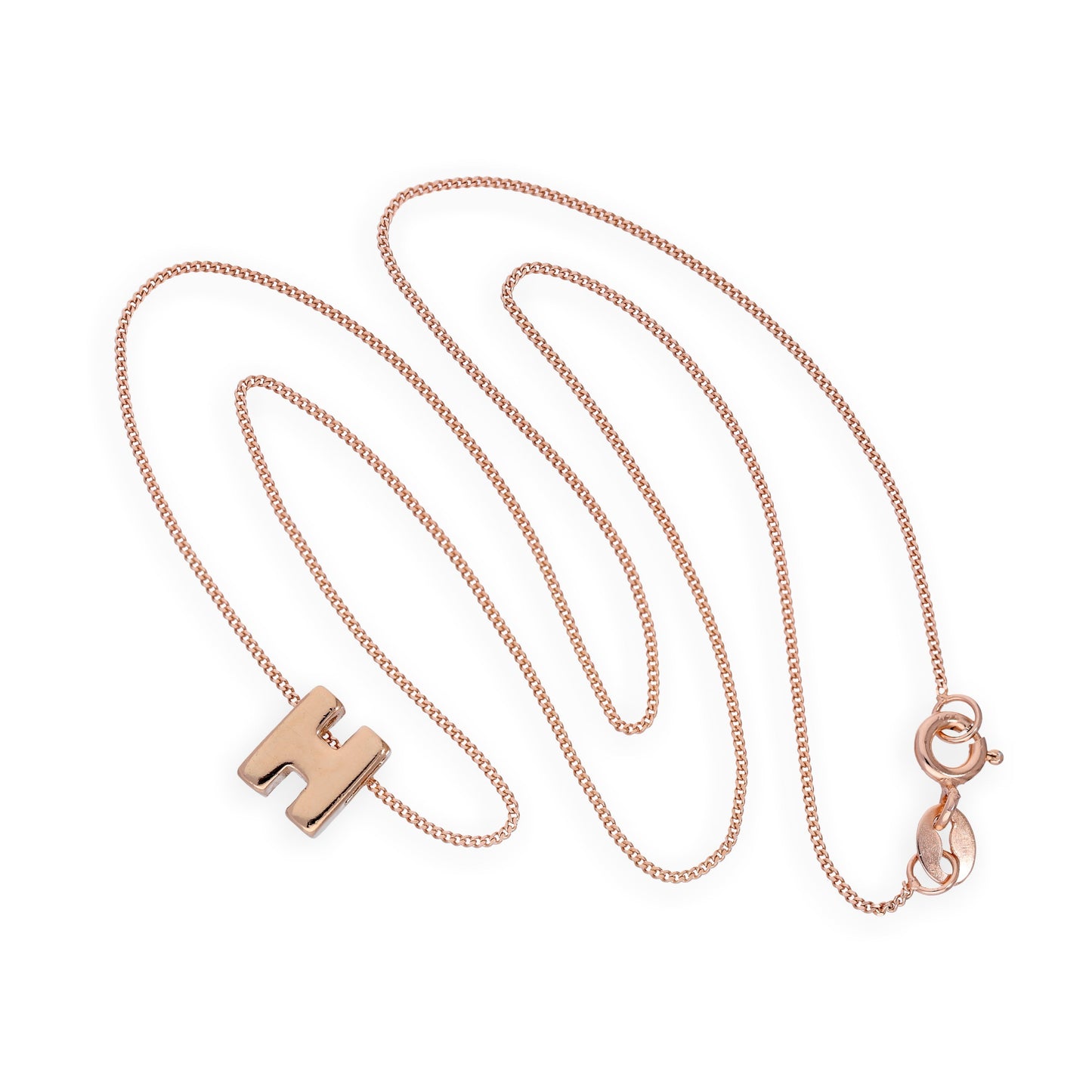 Collier avec pendentif lettre H en argent sterling plaqué or rose, 35,6 à 81,3 cm