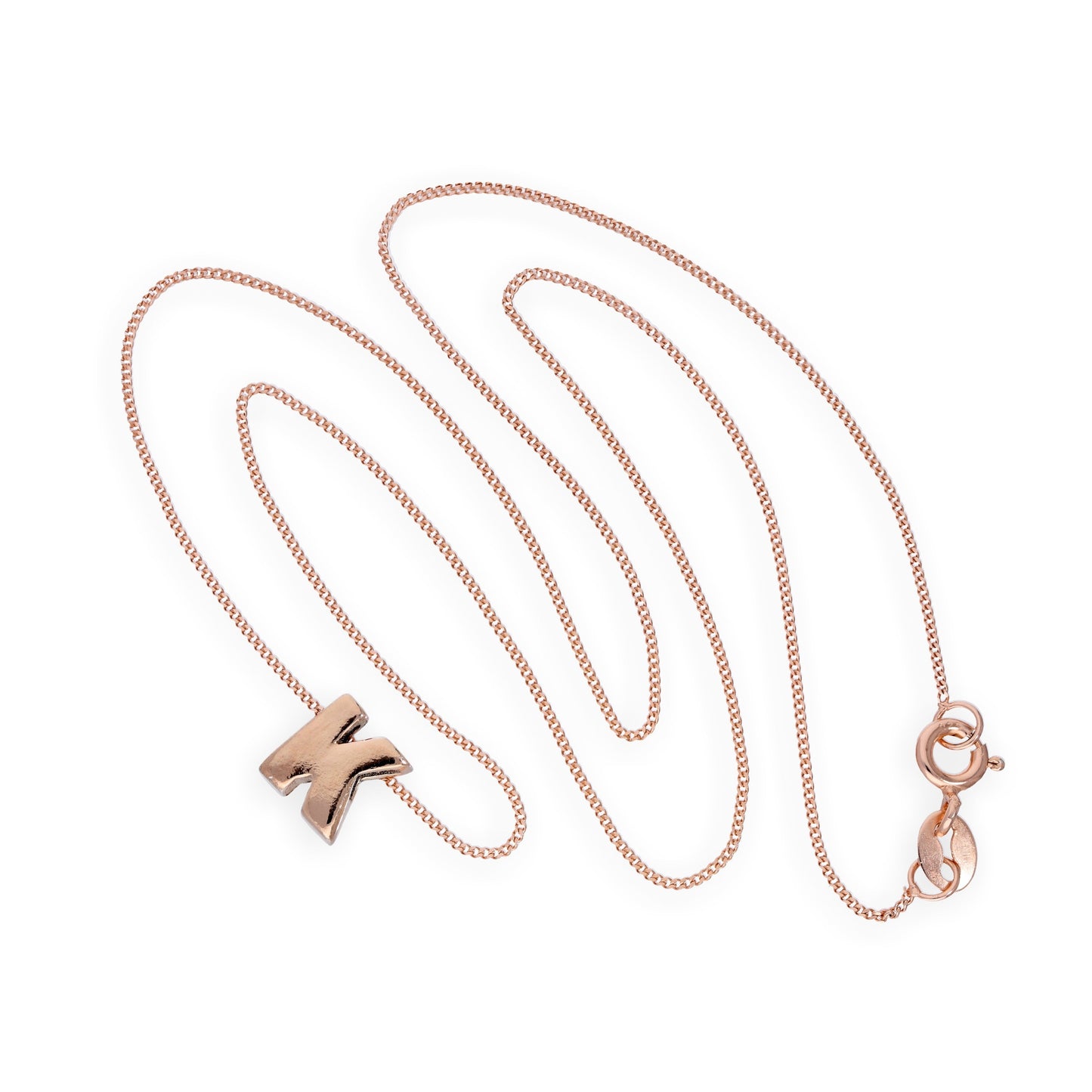 Collier avec pendentif lettre K en argent sterling plaqué or rose, 35,6 à 81,3 cm