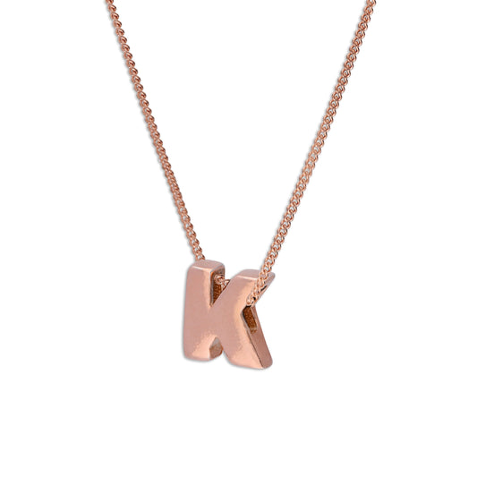 Collier avec pendentif lettre K en argent sterling plaqué or rose, 35,6 à 81,3 cm