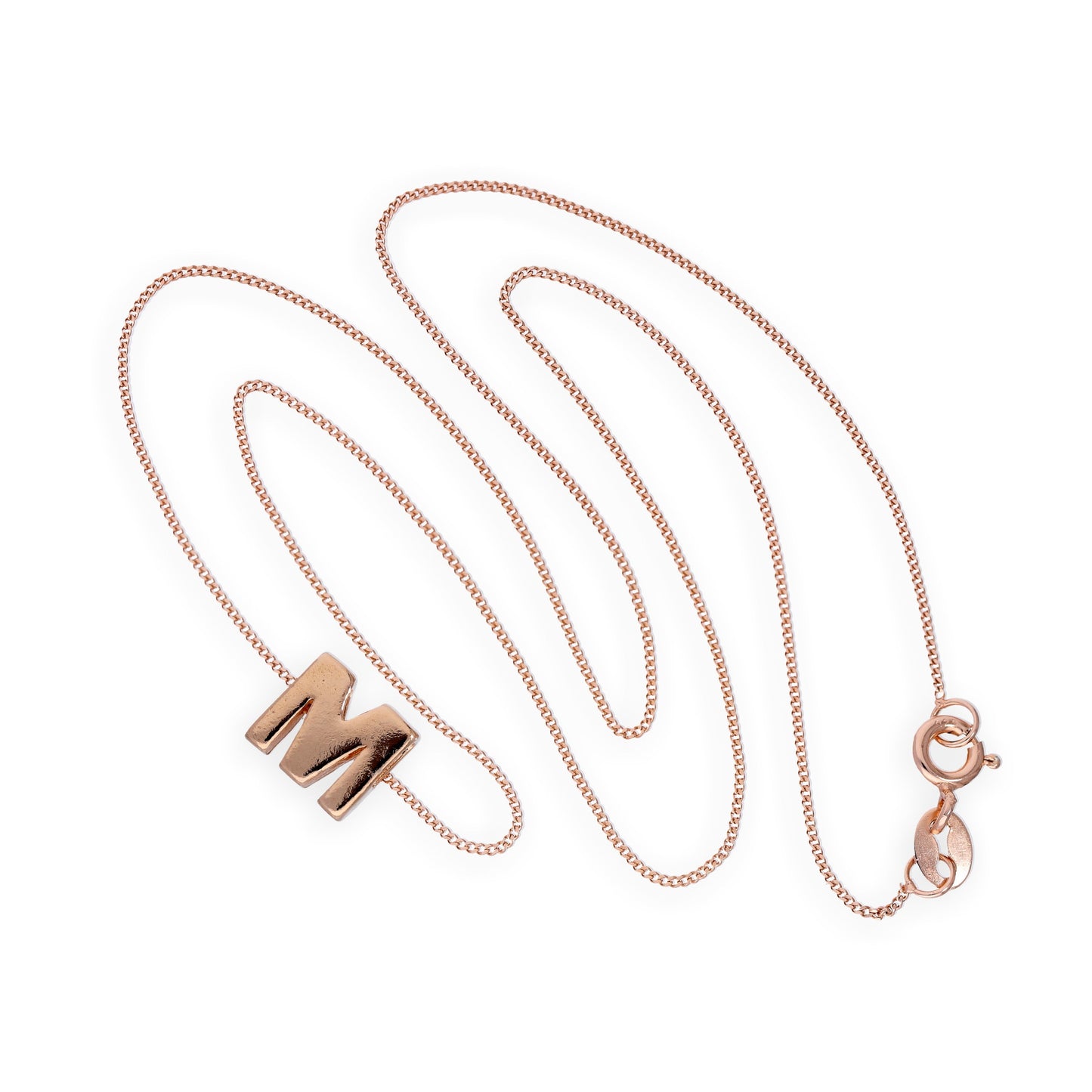 Collier avec pendentif lettre M en argent sterling plaqué or rose, 35,6 à 81,3 cm