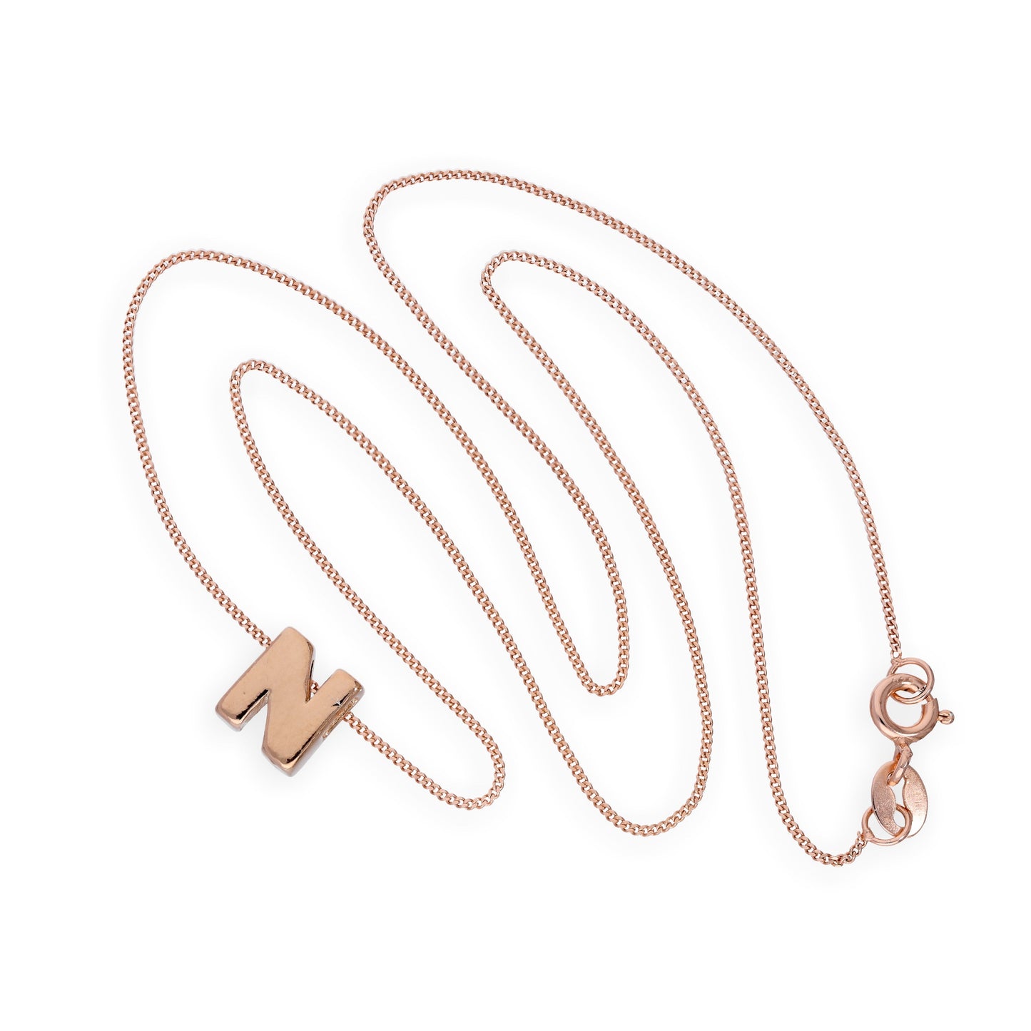 Collier avec pendentif lettre N en argent sterling plaqué or rose, 35,6 à 81,3 cm