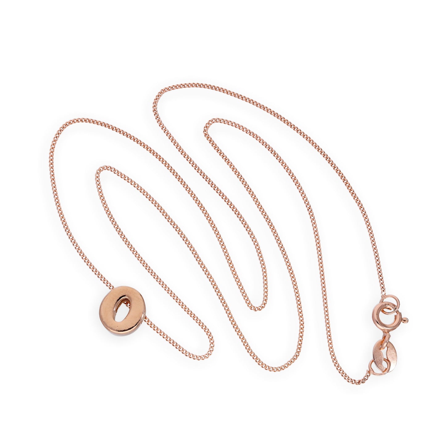 Collier avec pendentif lettre O en argent sterling plaqué or rose, 35,6 à 81,3 cm