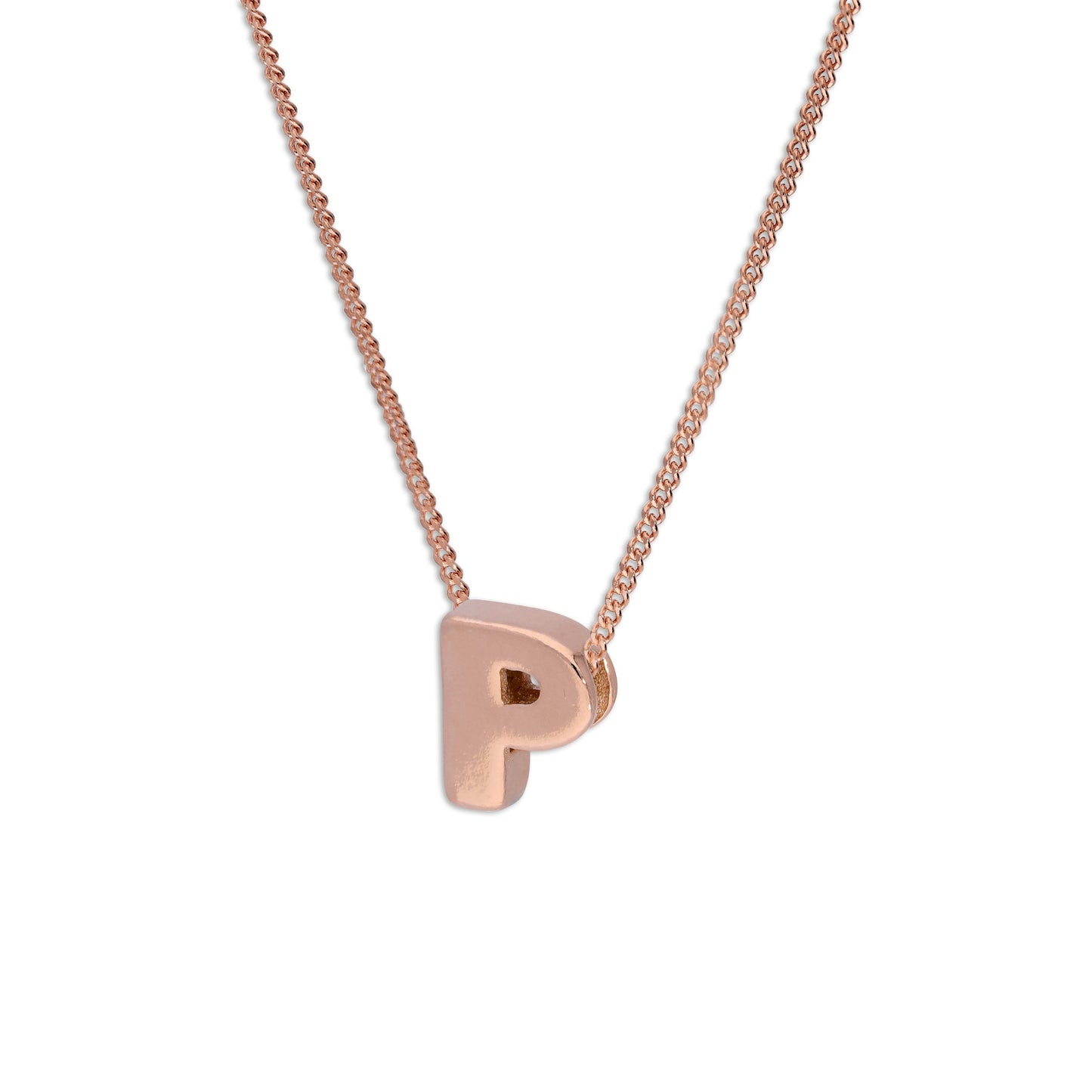 Collier avec pendentif lettre P en argent sterling plaqué or rose, 35,6 à 81,3 cm