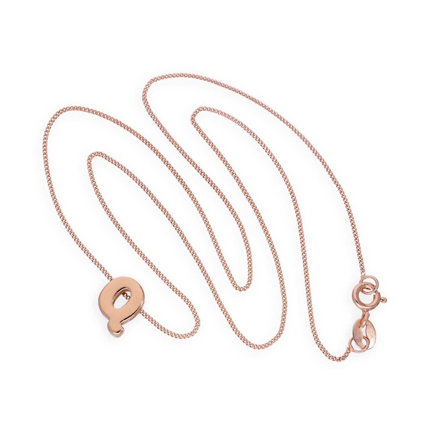 Collier avec pendentif lettre Q en argent sterling plaqué or rose, 35,6 à 81,3 cm