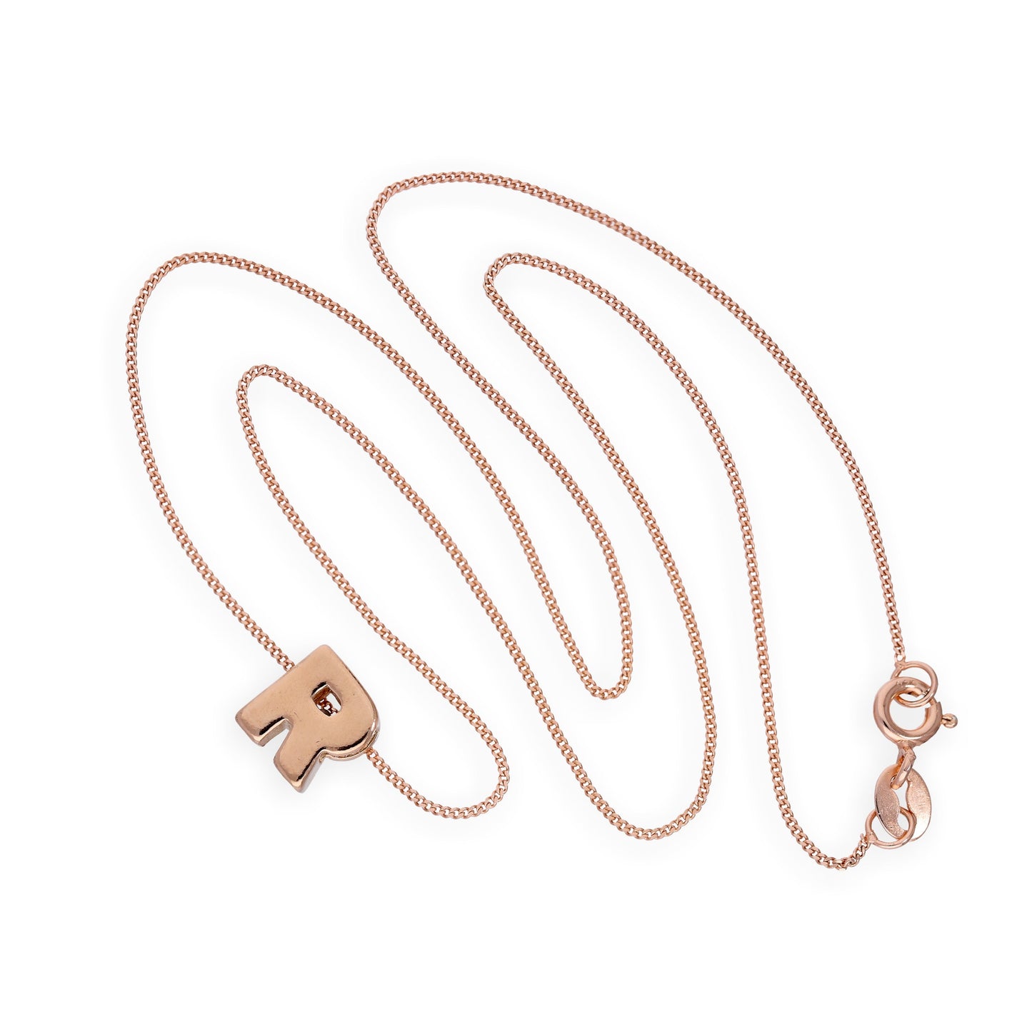 Collier avec pendentif lettre R en argent sterling plaqué or rose, 35,6 à 81,3 cm