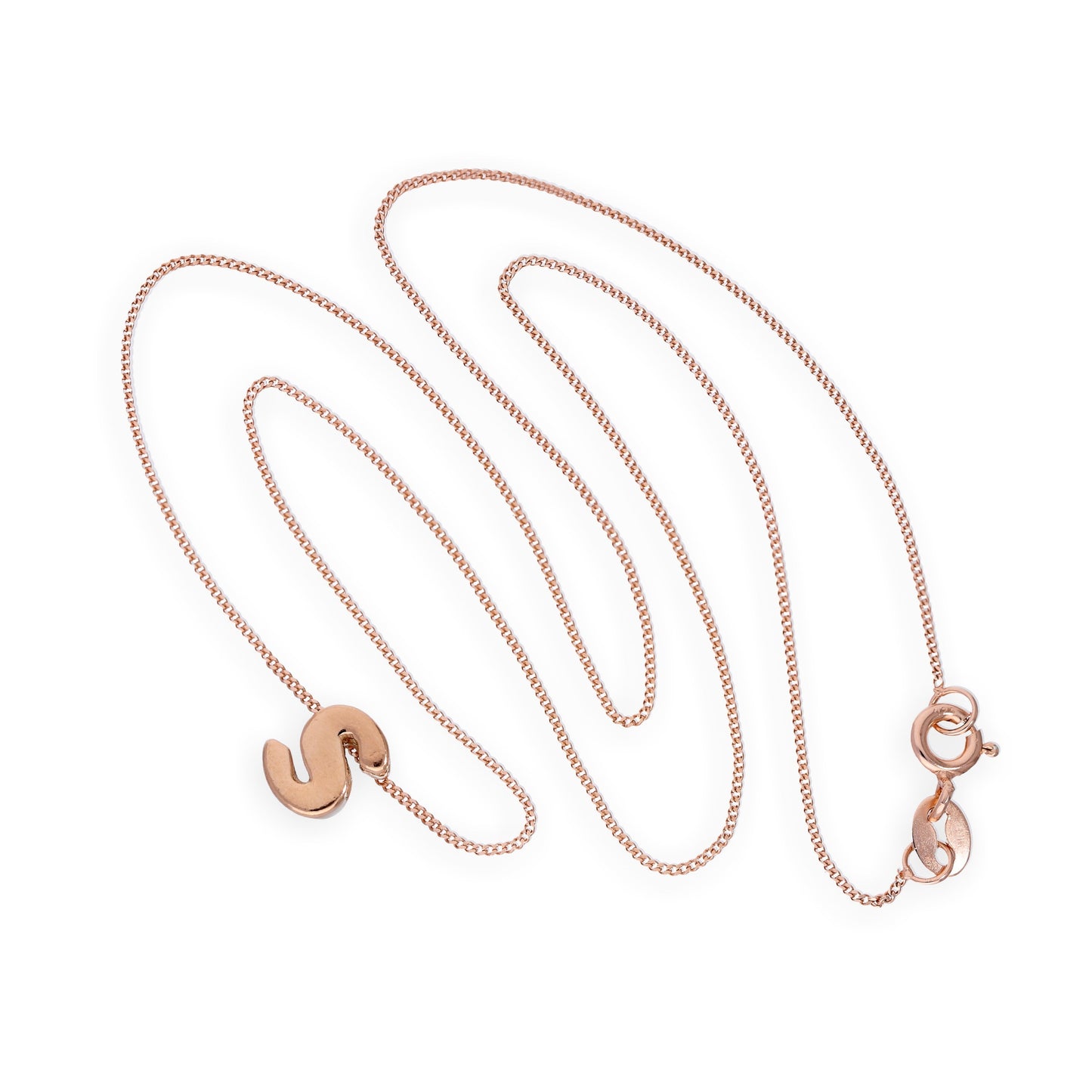 Collier avec pendentif lettre S en argent sterling plaqué or rose, 35,6 à 81,3 cm
