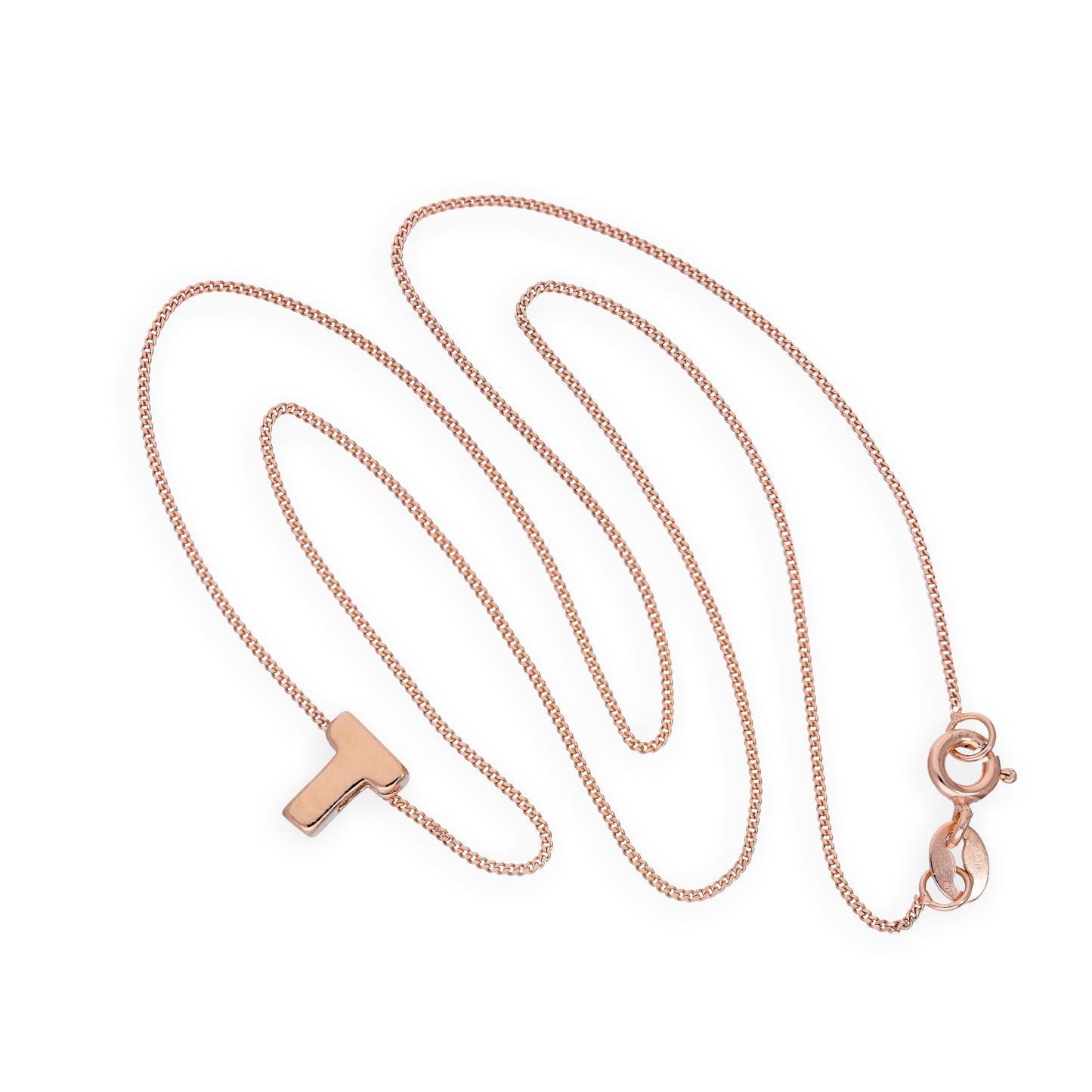 Collier avec pendentif lettre T en argent sterling plaqué or rose, 35,6 à 81,3 cm