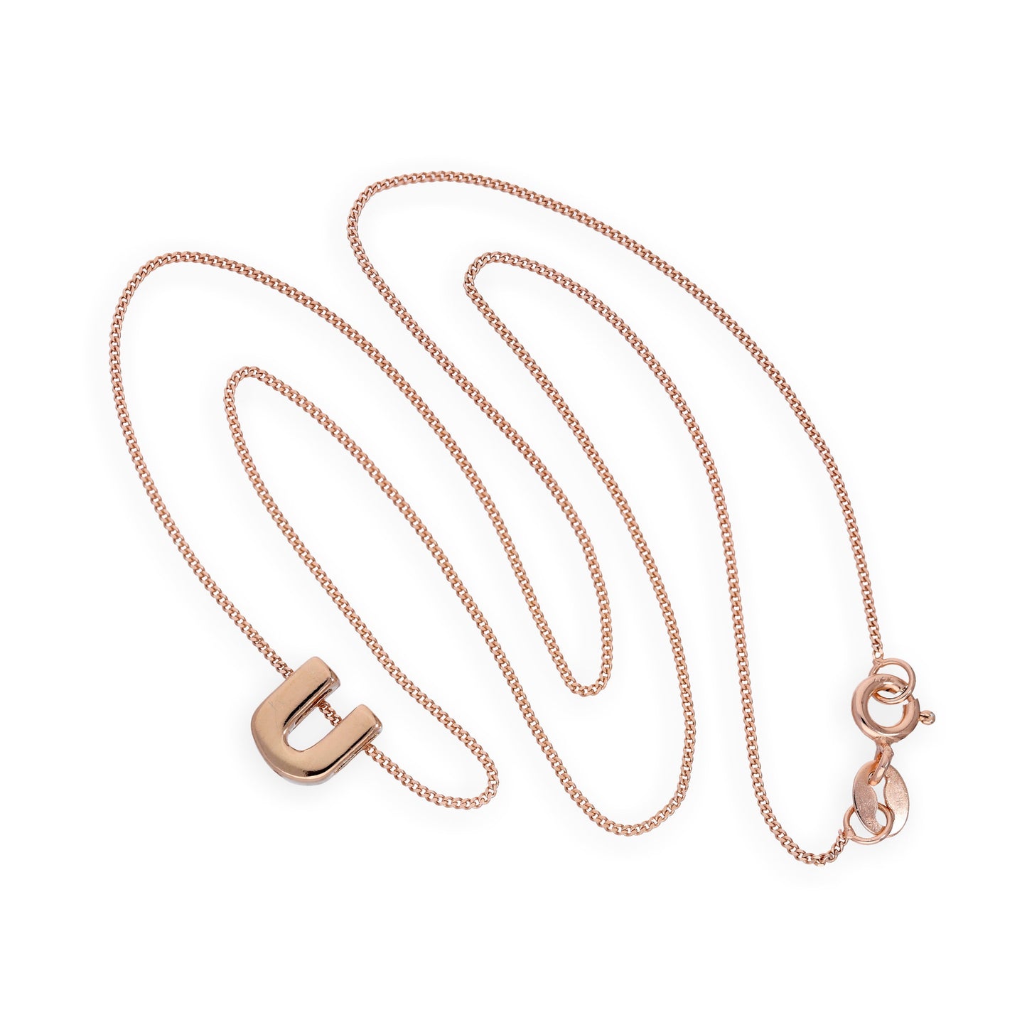 Collier avec pendentif lettre U en argent sterling plaqué or rose, 35,6 à 81,3 cm