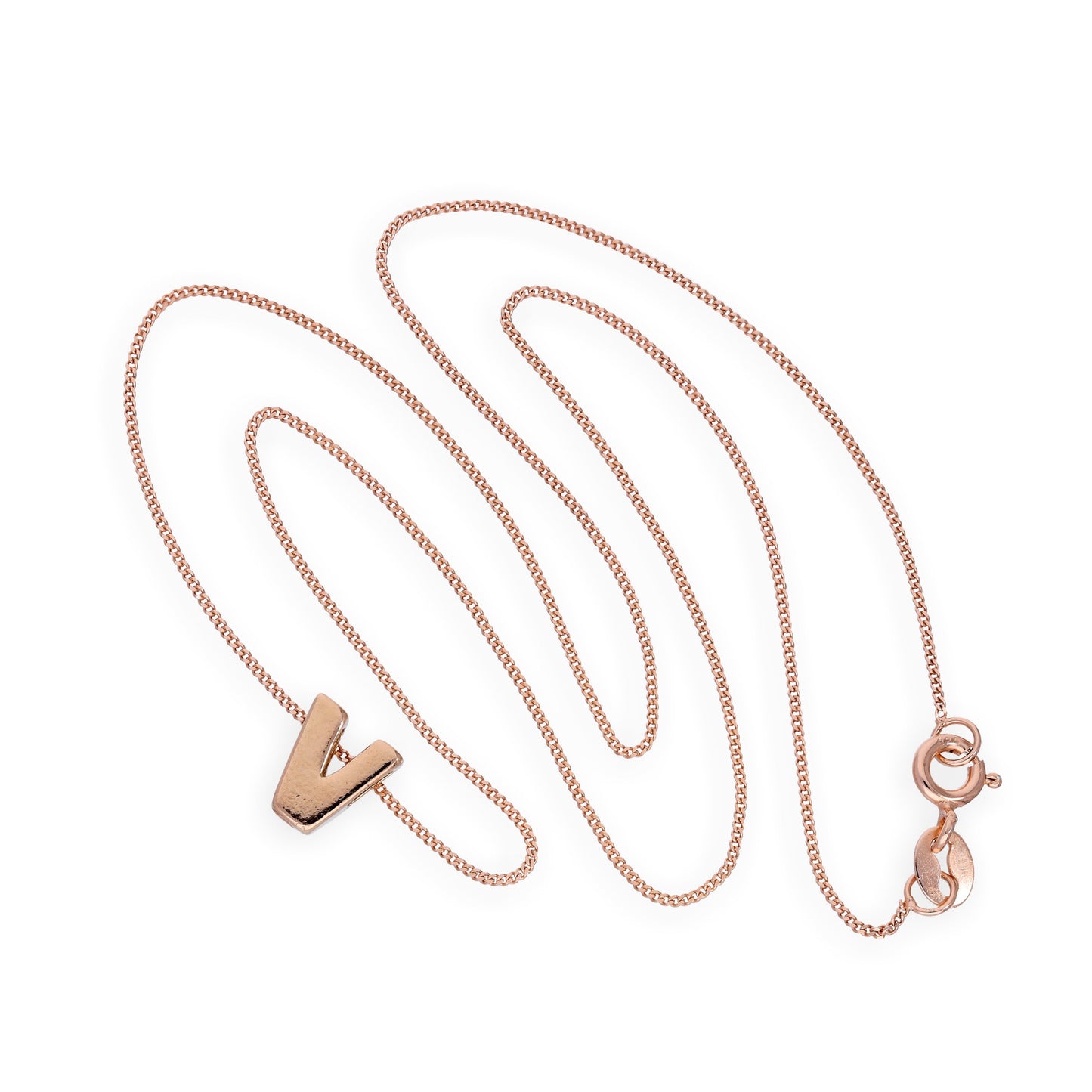 Collier avec pendentif lettre V en argent sterling plaqué or rose, 35,6 à 81,3 cm