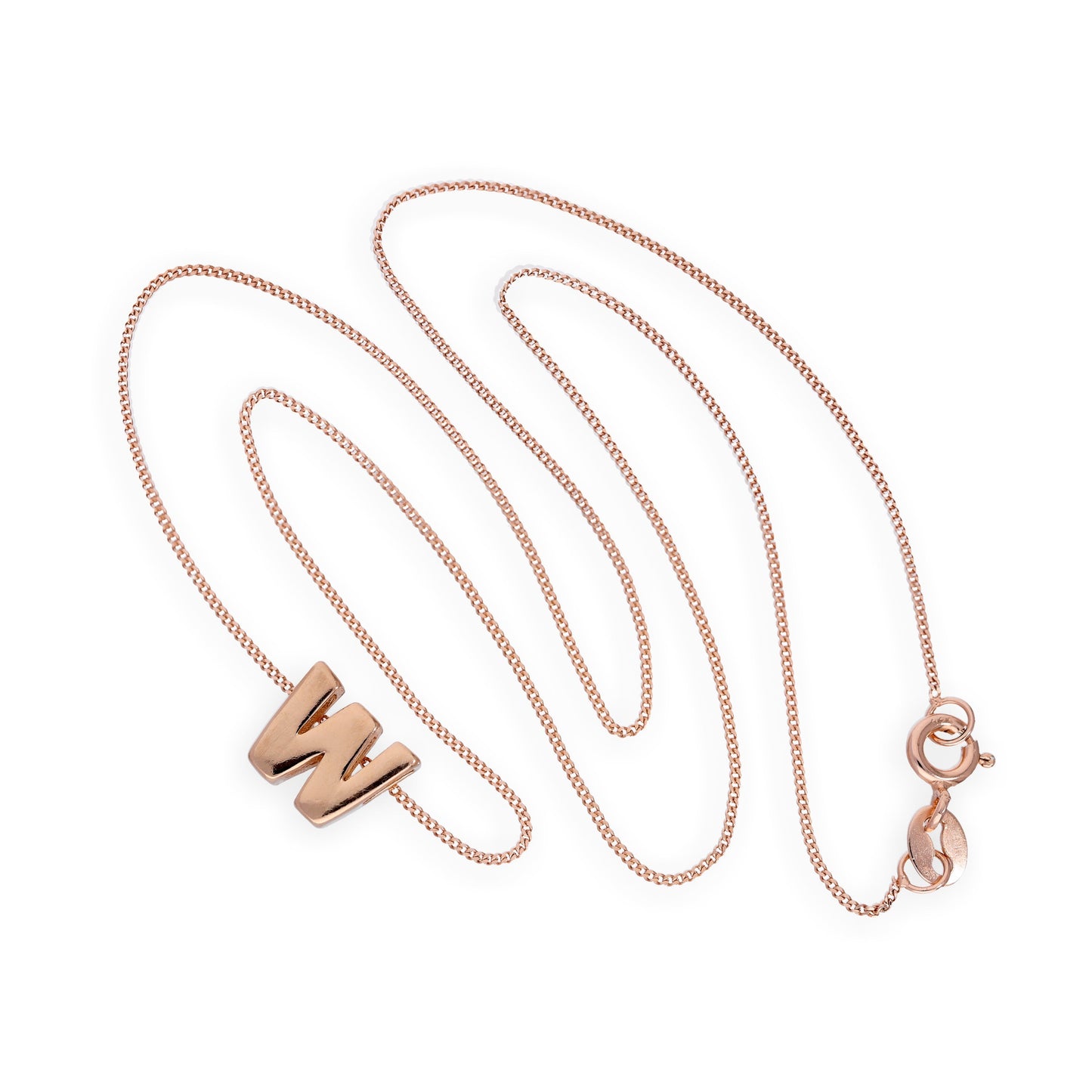 Collier avec pendentif lettre W en argent sterling plaqué or rose, 35,6 à 81,3 cm