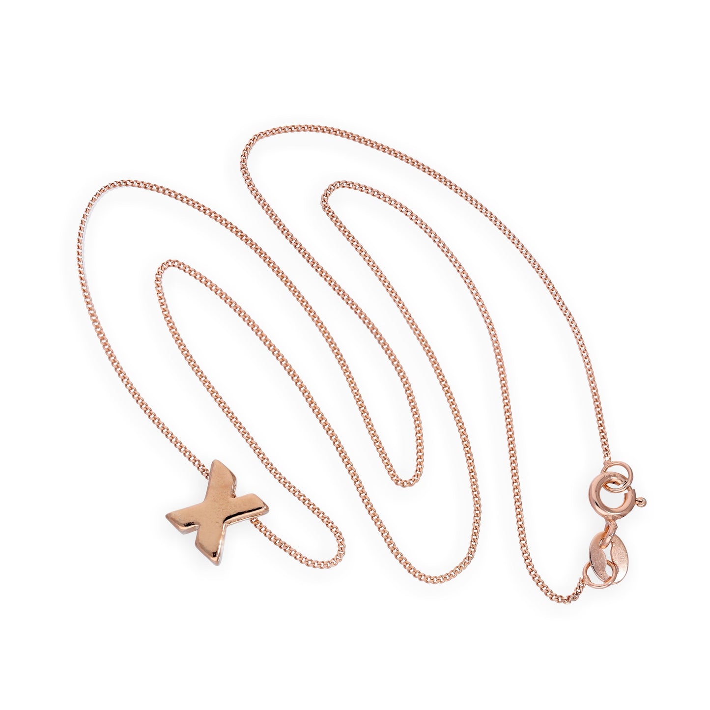 Collier avec pendentif lettre X en argent sterling plaqué or rose, 35,6 à 81,3 cm