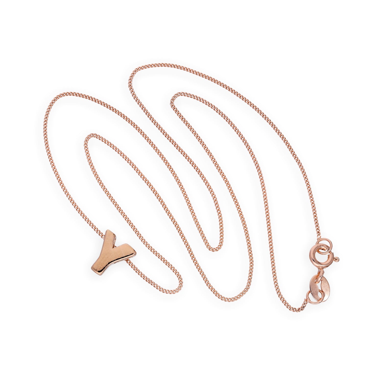 Collier avec pendentif lettre Y en argent sterling plaqué or rose, 35,6 à 81,3 cm