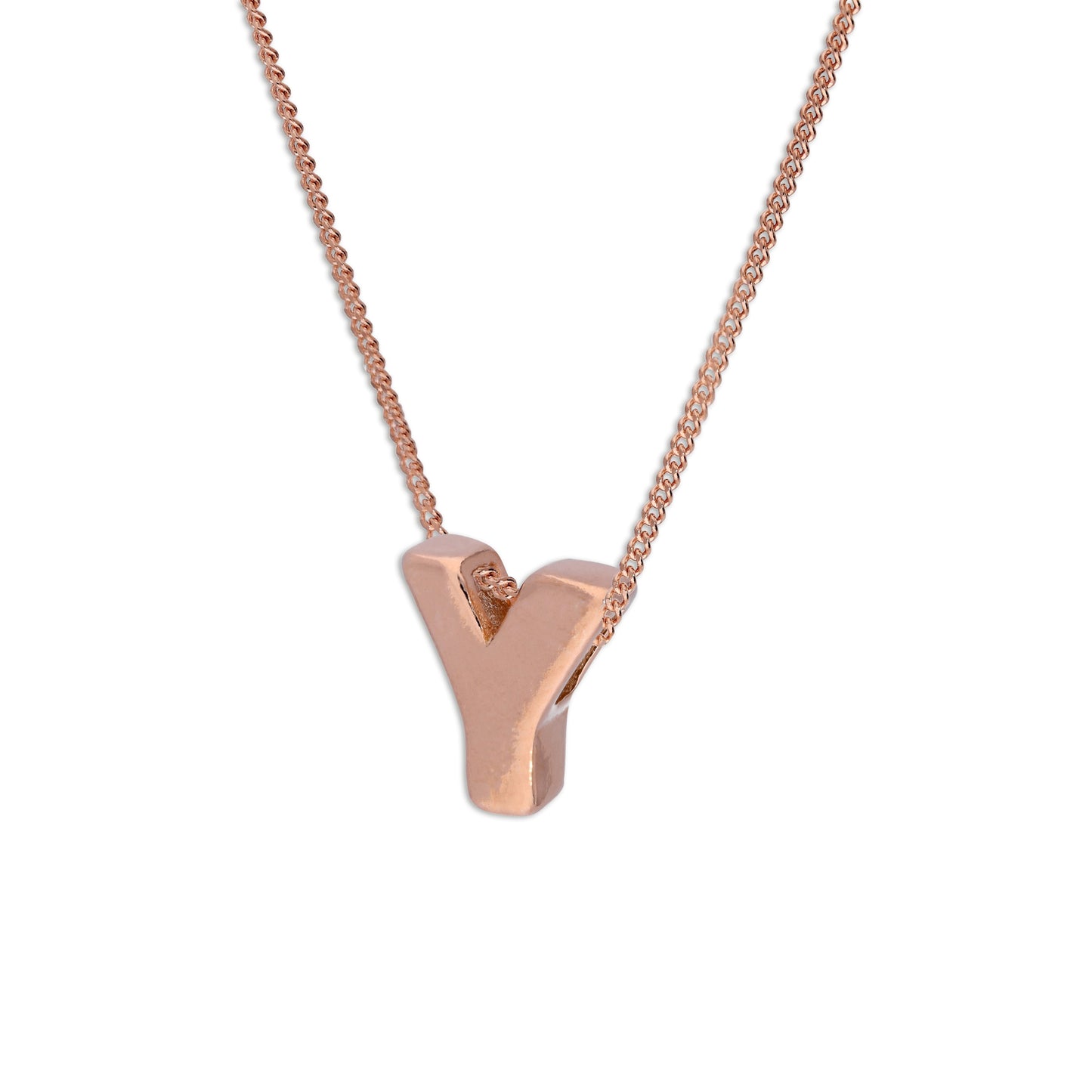 Collier avec pendentif lettre Y en argent sterling plaqué or rose, 35,6 à 81,3 cm