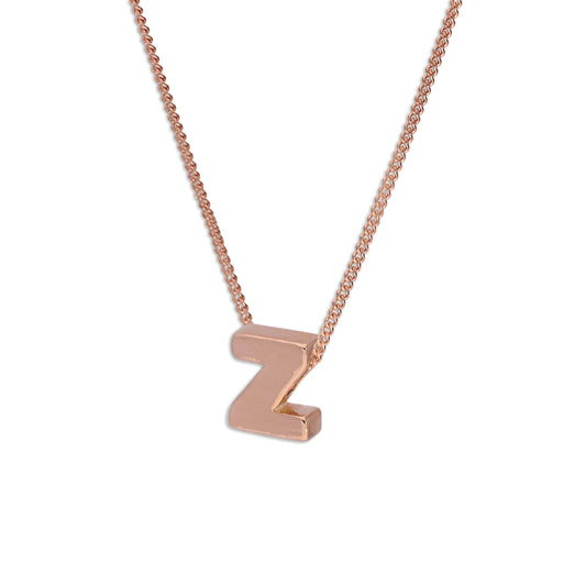 Collier avec pendentif lettre Z en argent sterling plaqué or rose, 35,6 à 81,3 cm