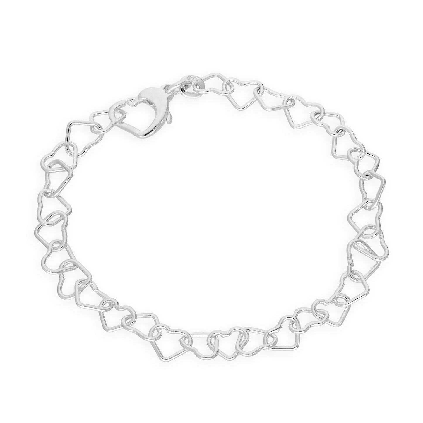 Bracelet cœur en argent sterling de 19 cm avec fermoir cœur