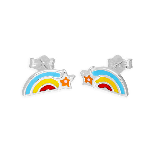 Boucles d'oreilles à tige en argent sterling et émail coloré, arc-en-ciel et étoile