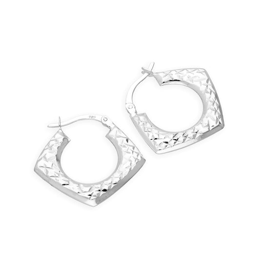Boucles d'oreilles créoles carrées en argent sterling avec diamants taillés