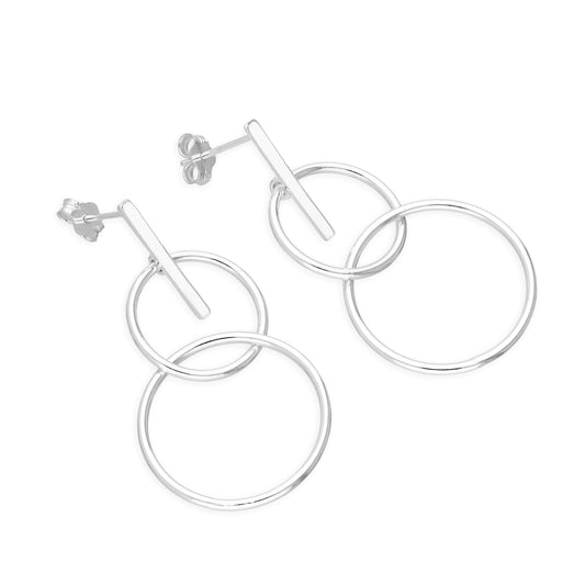 Boucles d'oreilles pendantes en argent sterling avec barre et créoles