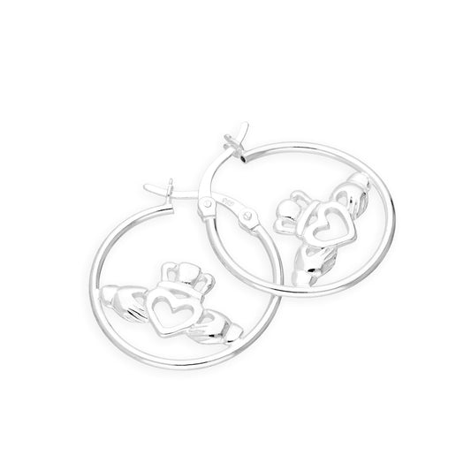 Boucles d'oreilles créoles en argent sterling avec Claddagh